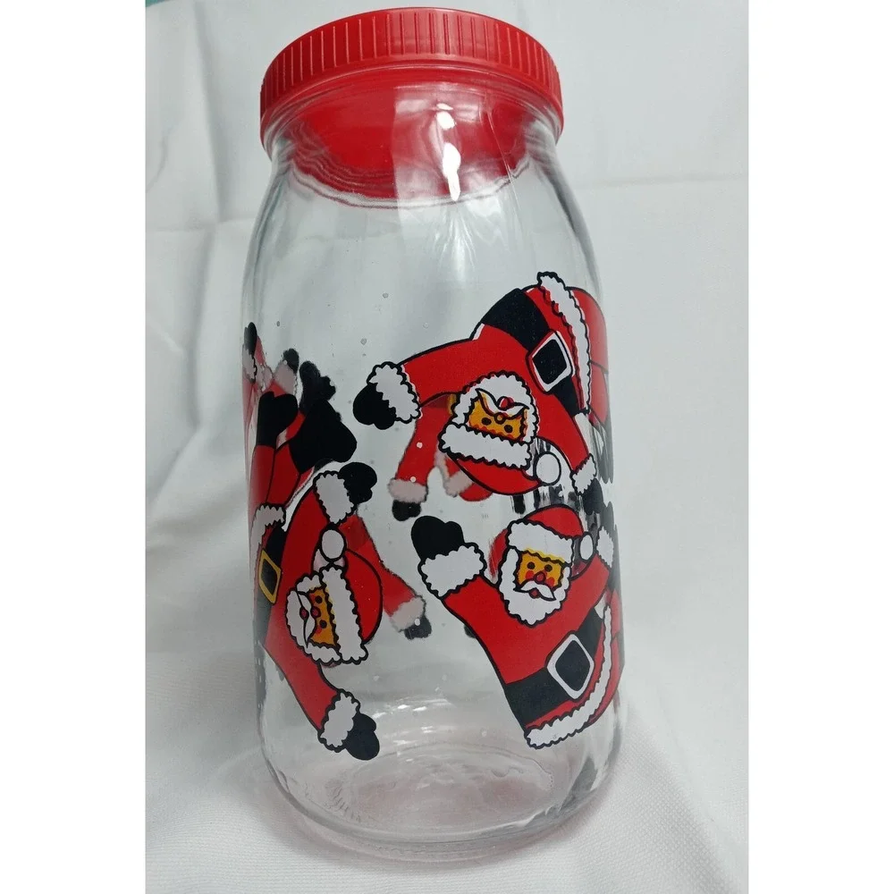 Santa Claus Christmas Cookie Jar Glass Canister Tumbling Santa 2L France Vintage